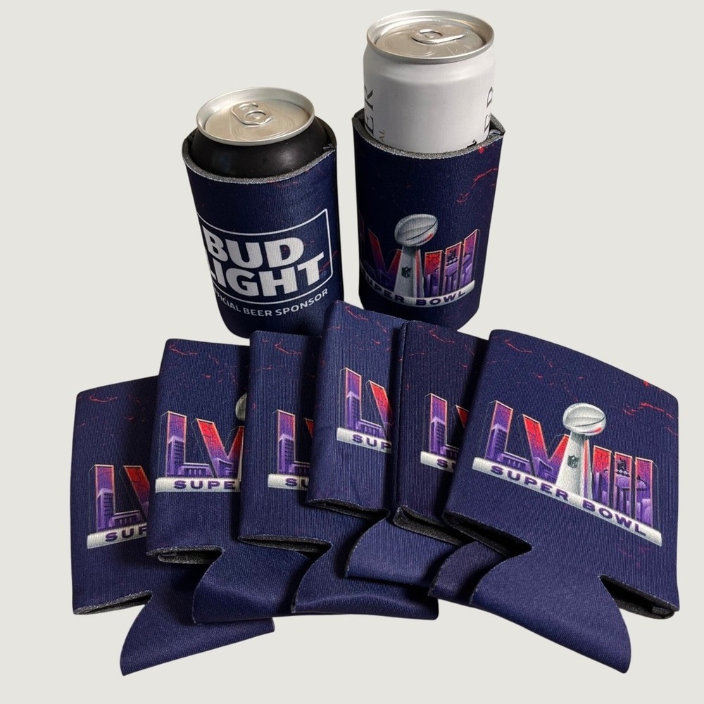 8 Can Coolers Navy Blue Bud Light Super Bowl LVIII  Regular Slim Cans